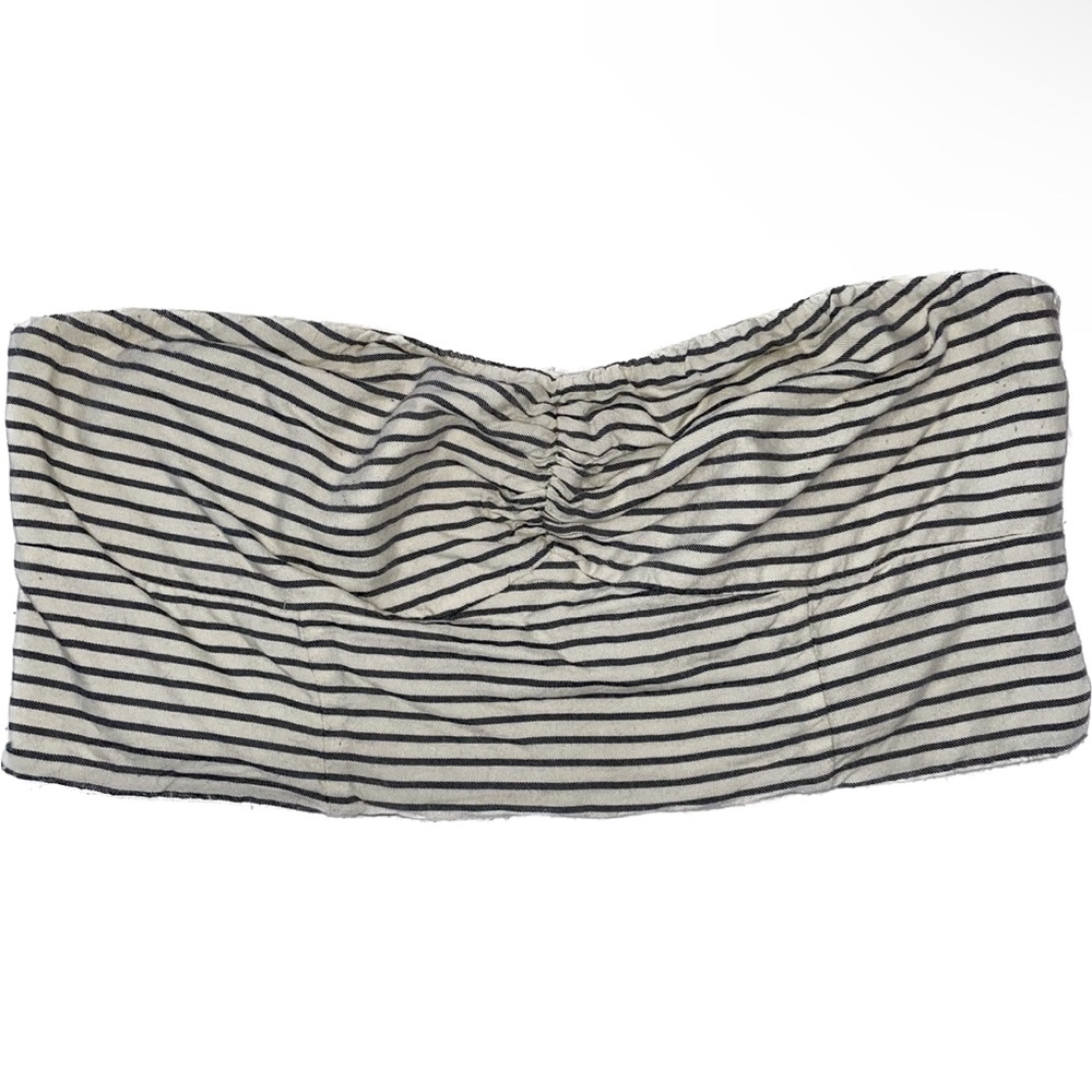 American Eagle Cream & Navy Stripped Crop Tube Top - XL